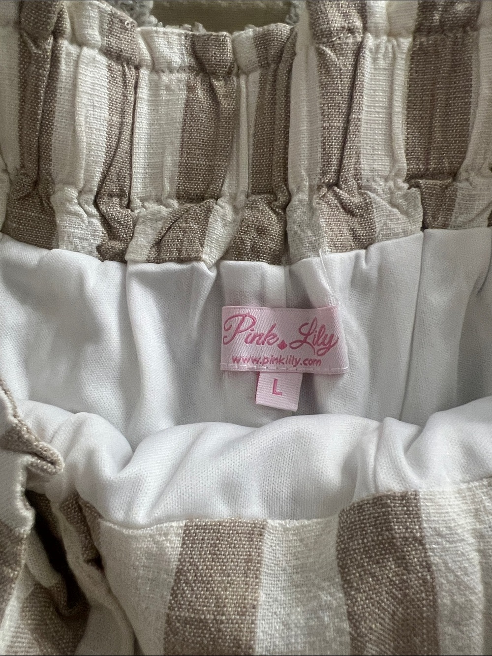 Pink Lily Beige & White Striped Tie Shorts - Picture 2 of 3